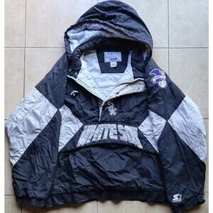 Chicago White Sox 90s STARTER puffer 1/2 jacket Pullover L black silver MLB  vtg
